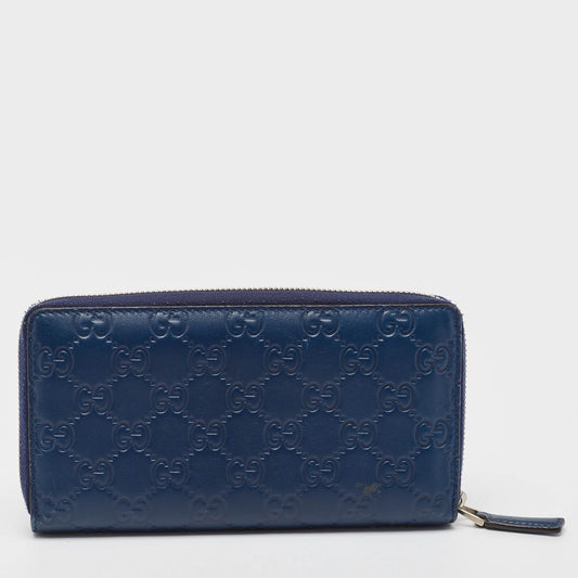 Luxury Gucci Trending 2025 Blue ssima Leather NY Yankees Patch Zip Around Wallet