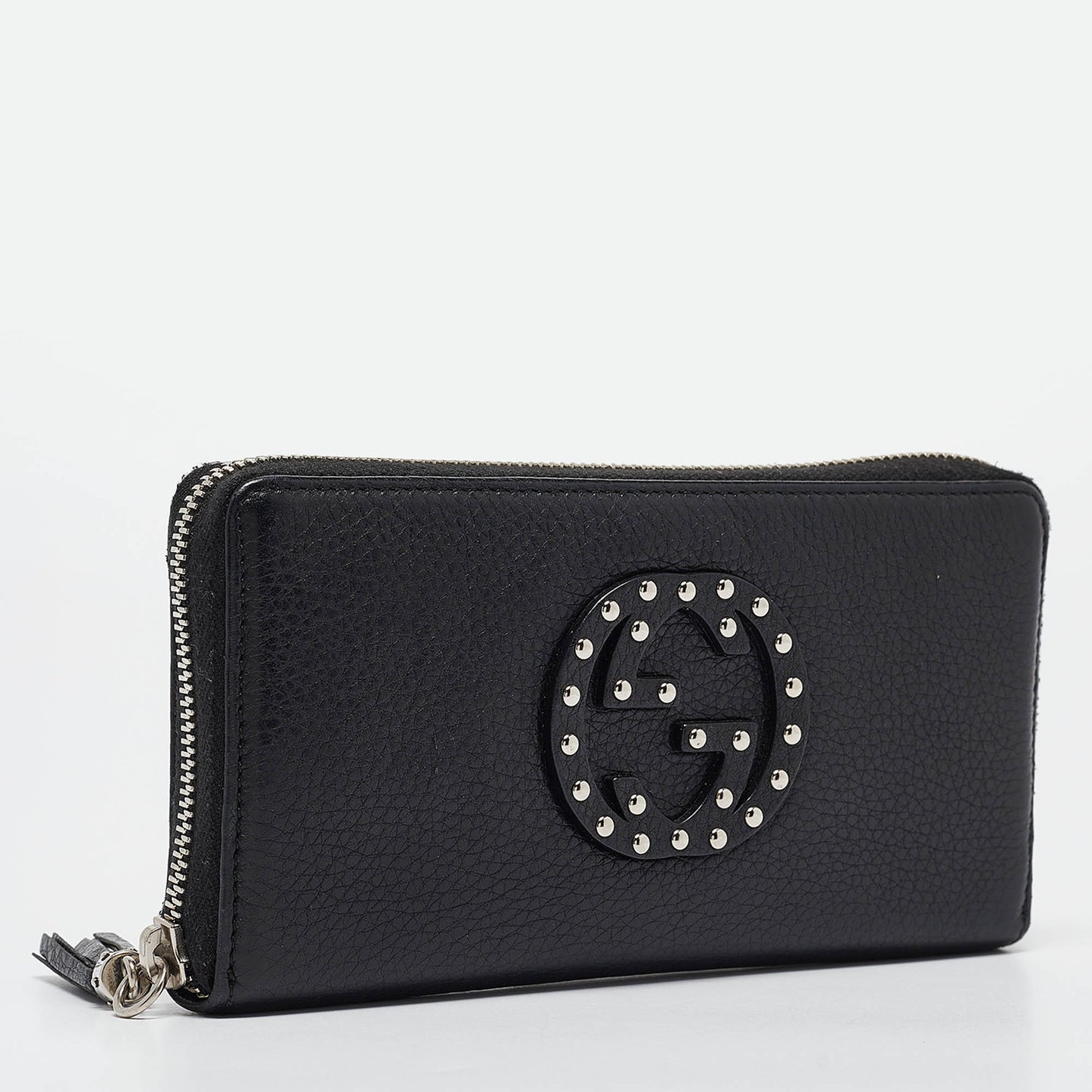 Luxury Gucci Trending 2025 Black Leather Studded Soho Continental Wallet