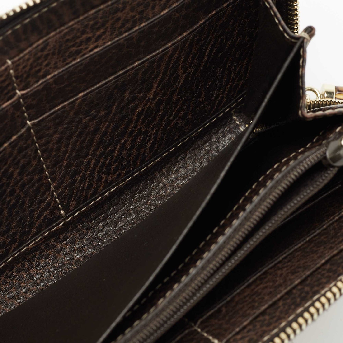 Luxury Gucci Beige/Brown GG Canvas and Leather Bamboo Tassel Zip Around Wallet
