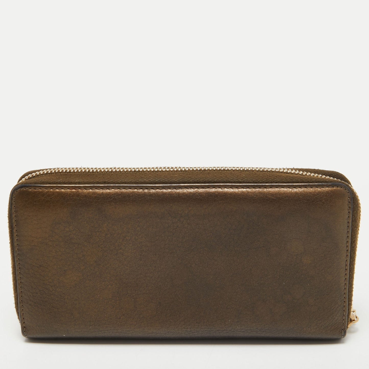 Luxury Gucci Metallic Leather Bamboo Tassel Zip Around Wallet
