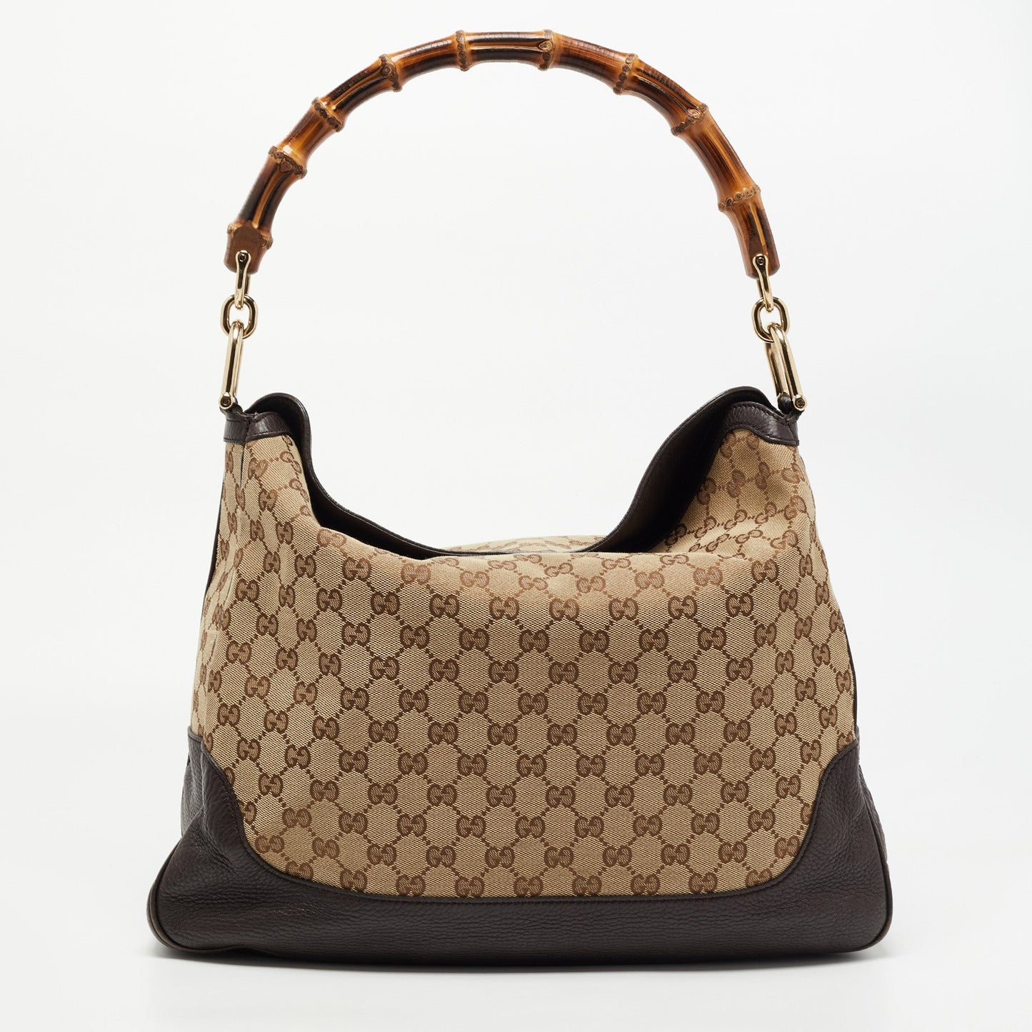 Luxury Gucci Beige/Ebony GG Canvas and Leather Bamboo Shoulder Bag