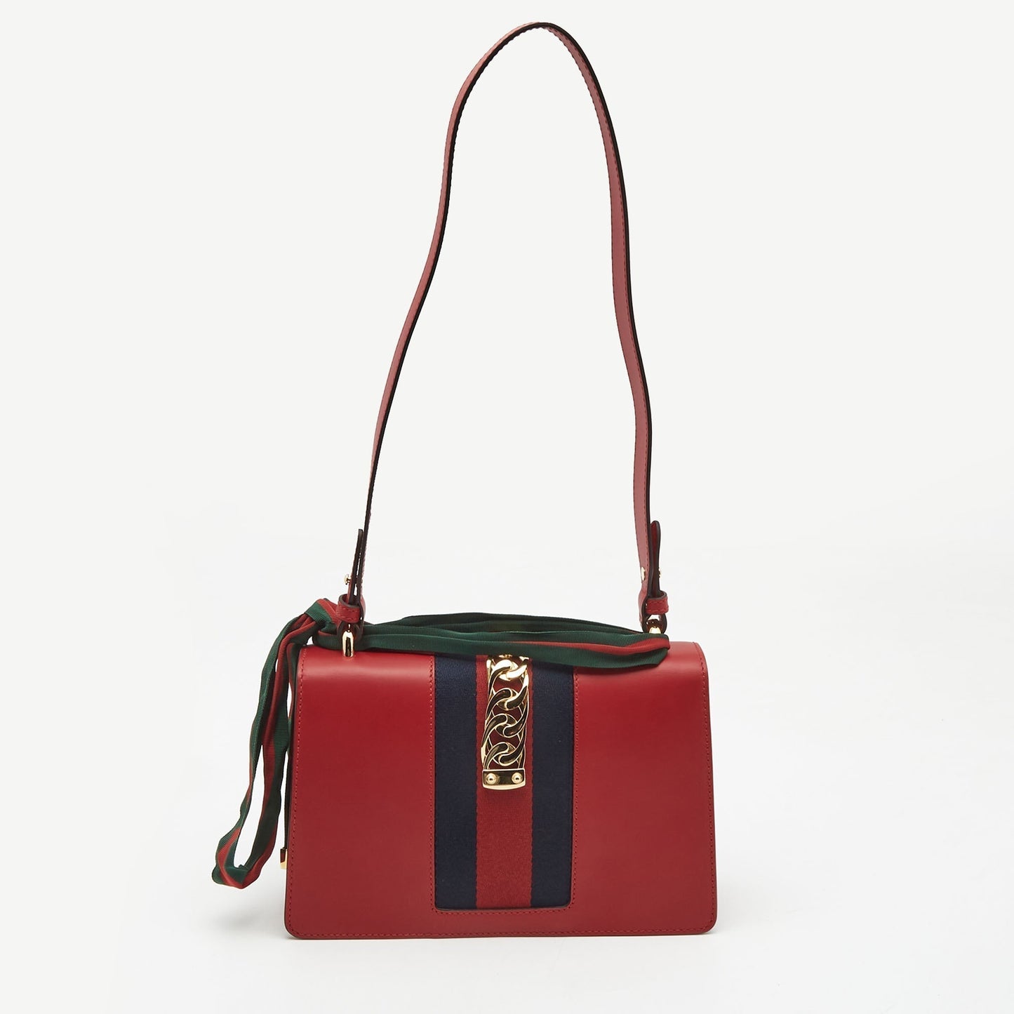 Luxury Gucci Red Leather Small Web Sylvie Shoulder Bag