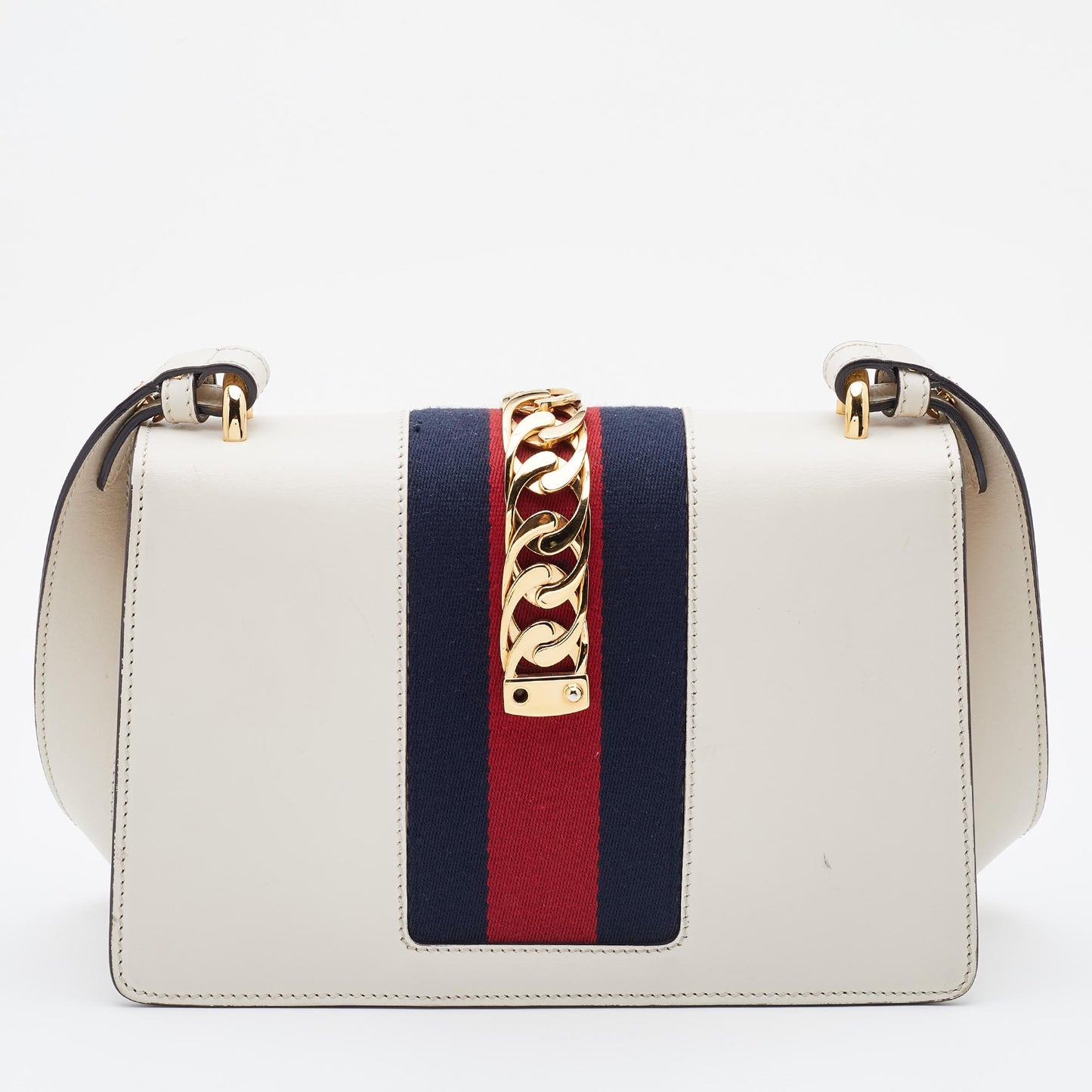Luxury Gucci Off White Leather Small Web Sylvie Shoulder Bag