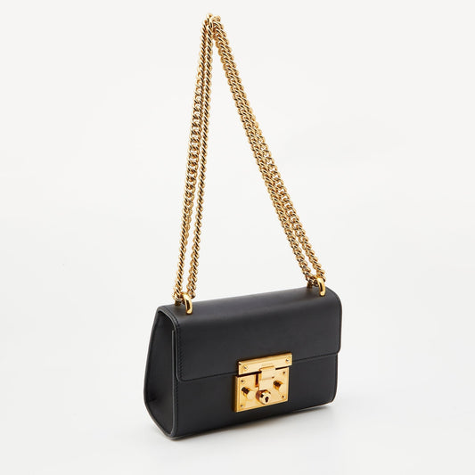 Luxury Gucci Trending 2025 Black Leather Small Padlock Shoulder Bag