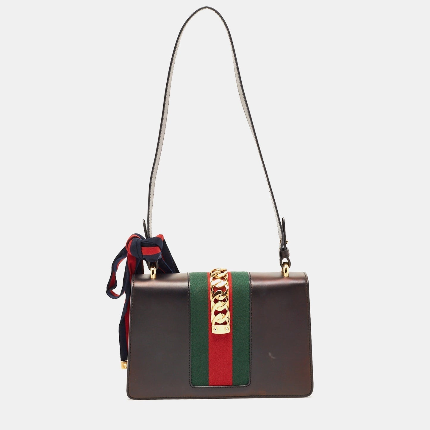 Luxury Gucci Trending 2025 Black Leather Small Web Sylvie Shoulder Bag