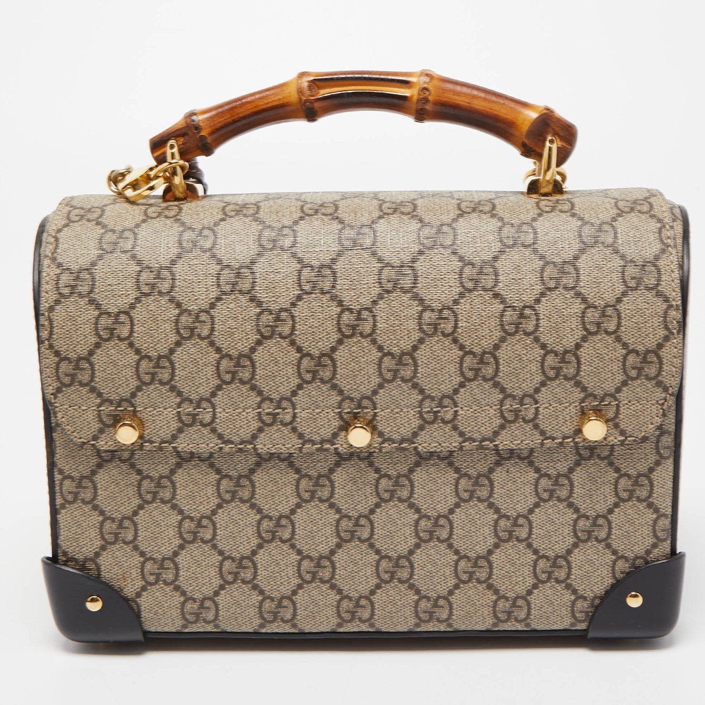 Luxury Gucci Trending 2025 Black/Beige GG Supreme Canvas Small Padlock Bamboo Top Handle Bag