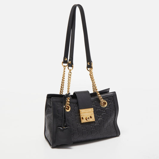 Luxury Gucci Trending 2025 Black ssima Leather Small Padlock Shoulder Bag