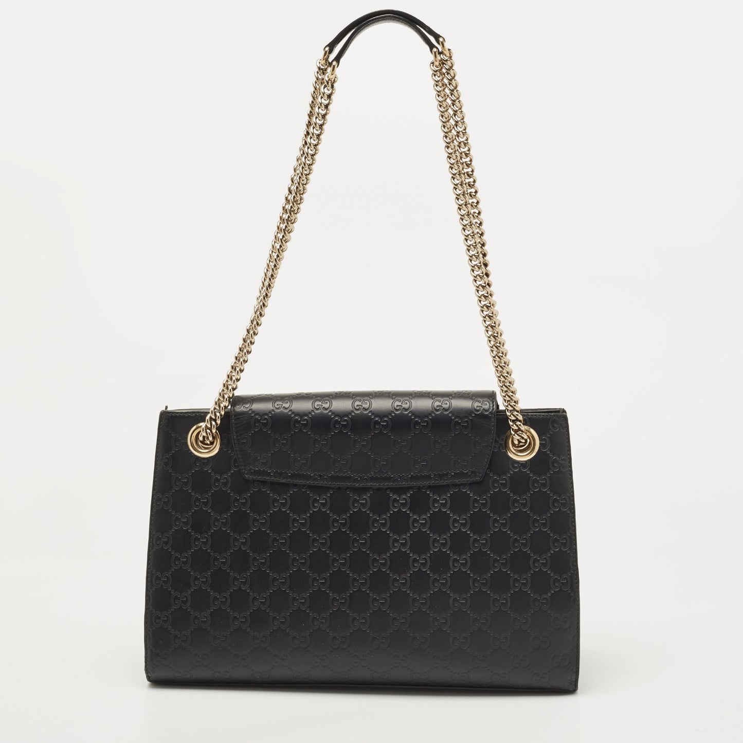 Luxury Gucci Trending 2025 Black ssima Leather Large Emily Chain Shoulder Bag
