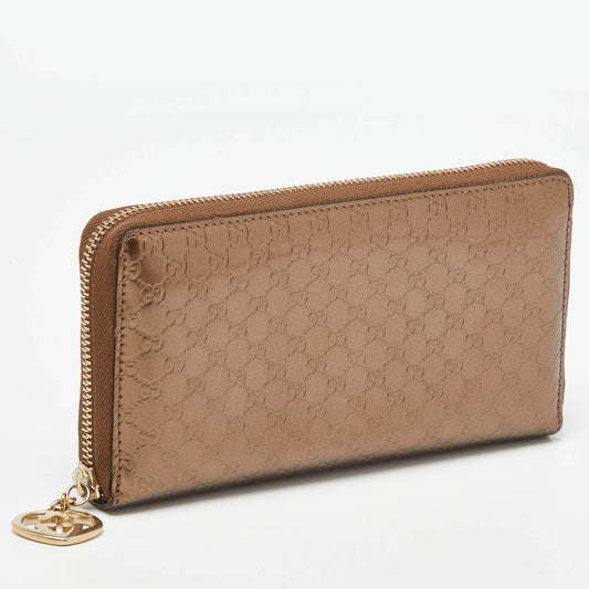 Luxury Gucci Trending 2025 Bronze ssima Patent Leather Zip Around Wallet
