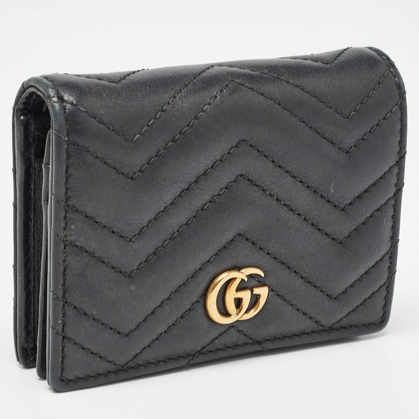 Luxury Gucci Trending 2025 Black Matelasse Leather GG Marmont Card Case