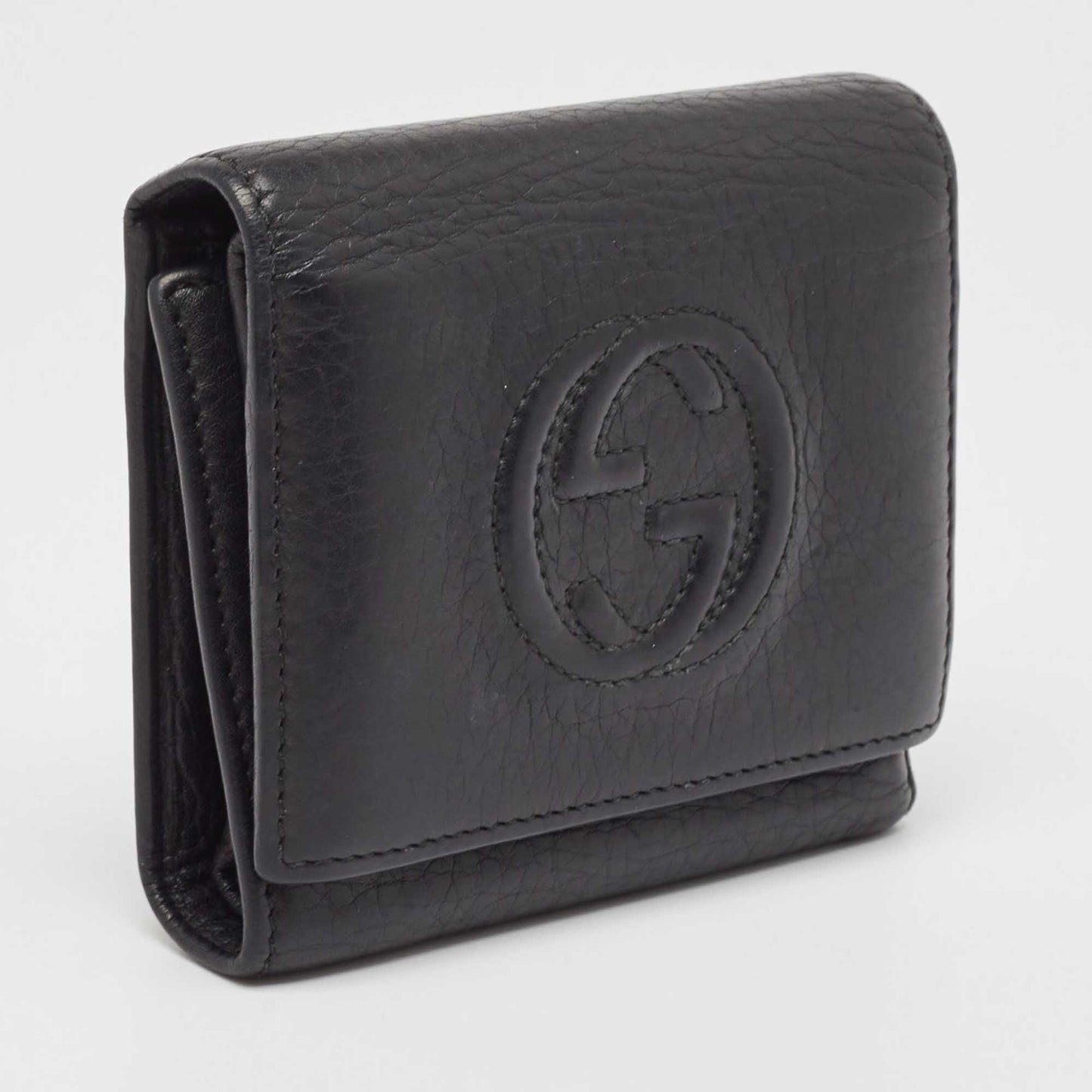 Luxury Gucci Trending 2025 Black Leather Soho Trifold Wallet