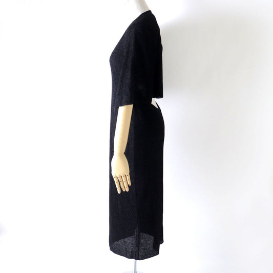 Chanel Logo Button Open Back Long Dress Black