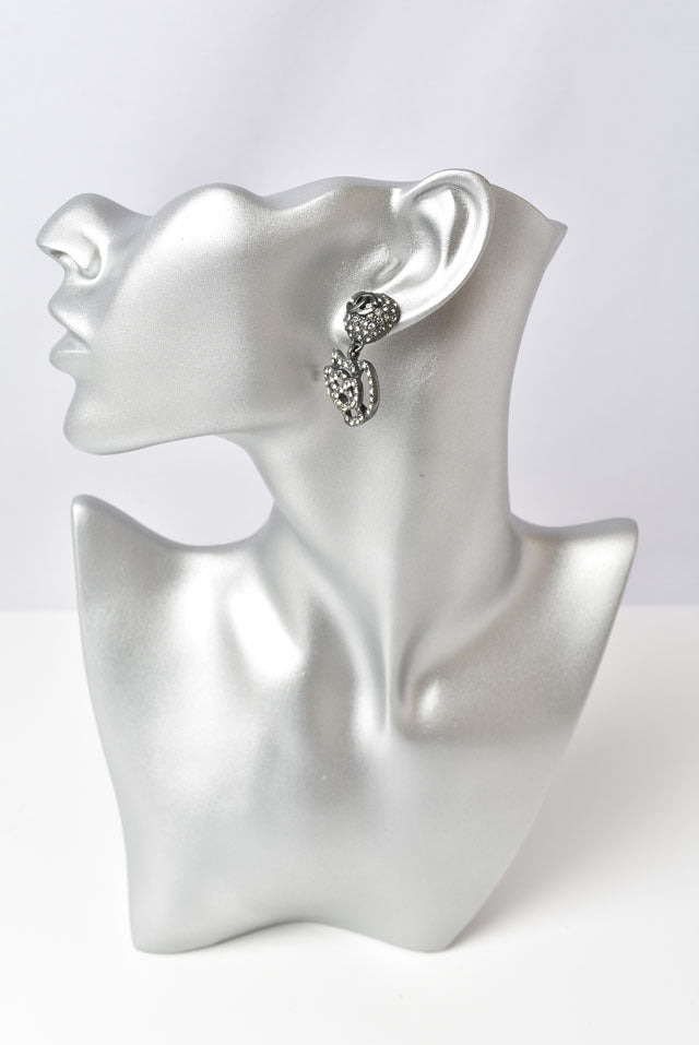 Chanel Camellia Motif Rhinestone Silver Earrings
