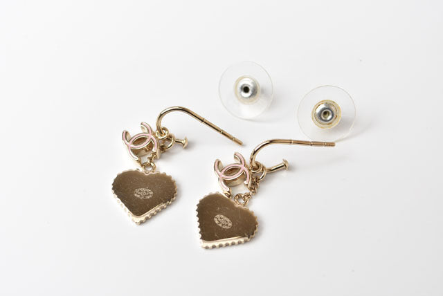 Chanel Swing Earrings CC Mark Heart Motif Pink Gold
