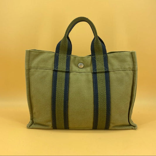Luxury Hermes Green Canvas Fourre Tout PM Tote Bag