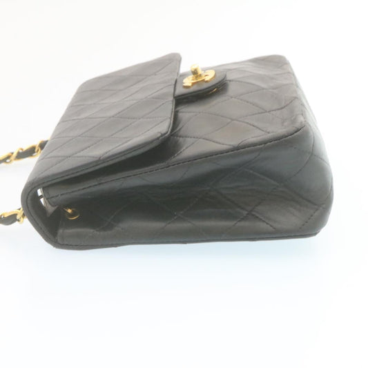 CHANEL Matelasse Chain Flap Turn Lock Shoulder Bag Lamb Skin Black 34659A