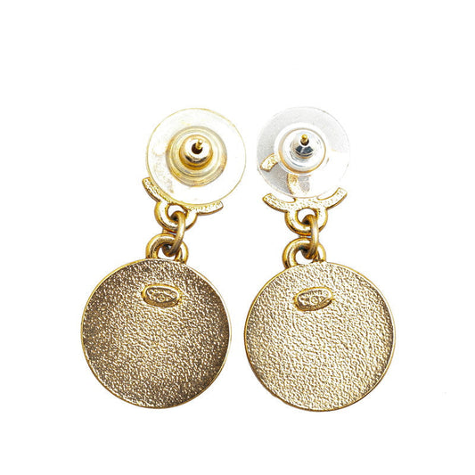 Chanel Coco Mark Star Swing Earrings Gold Red