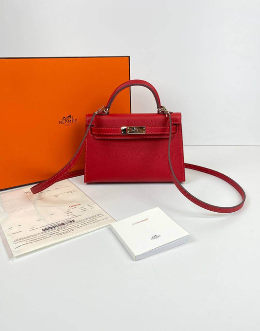 Luxury Hermes Kelly 20 Mini Sellier Bag red Epsom Gold Hardware