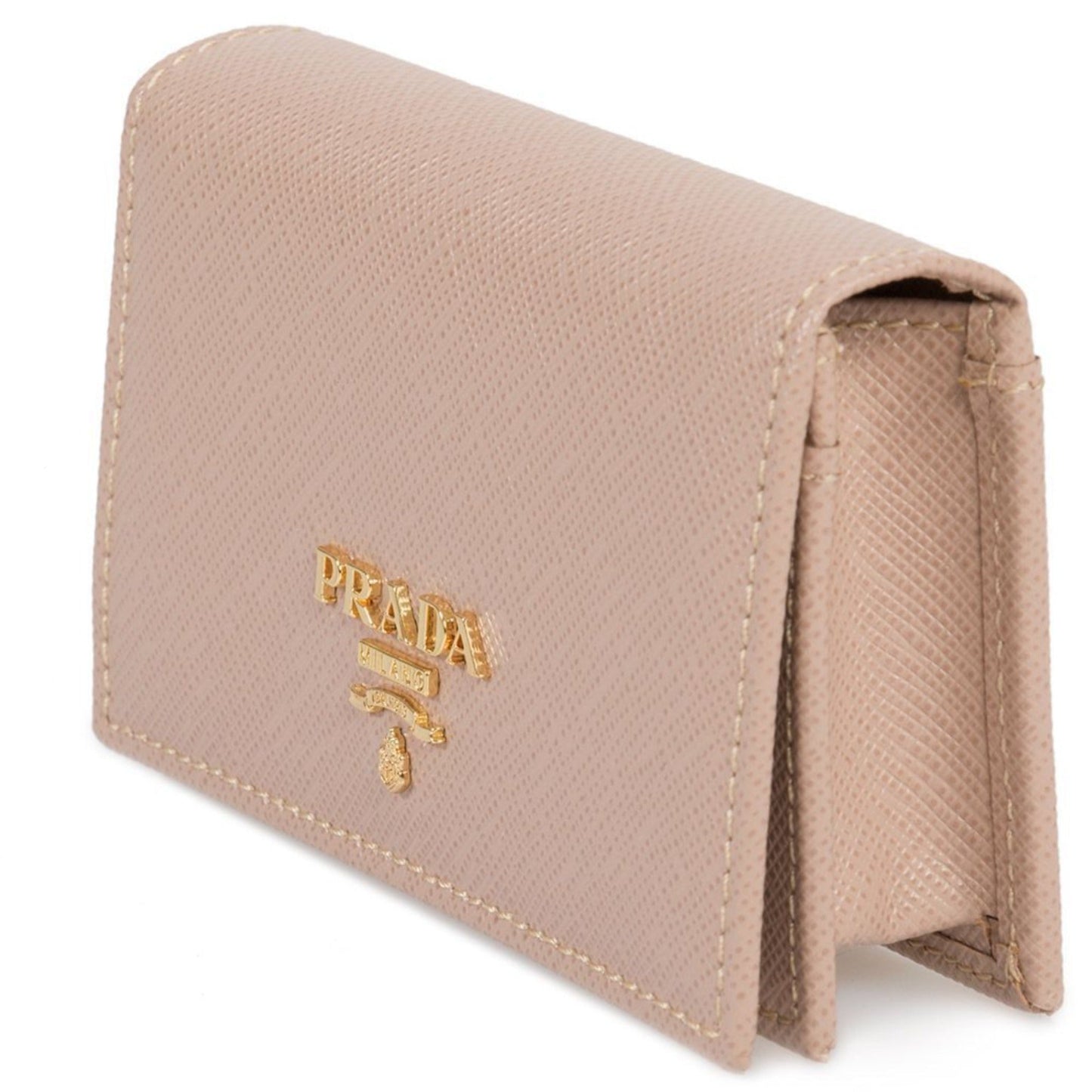 Luxury PradaCammeo Beige Saffiano Leather Credit Card Holder Wallet