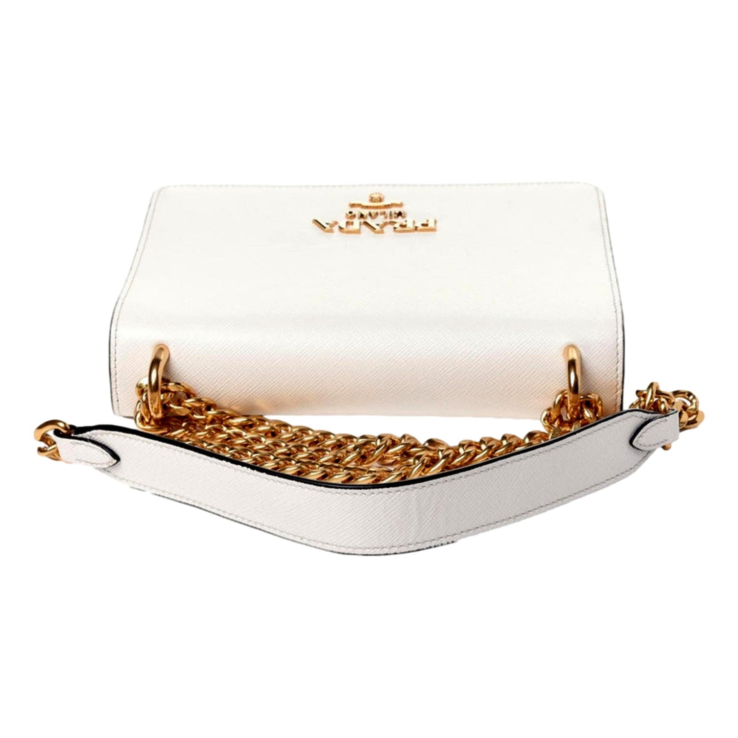 Luxury PradaBianco White Black Saffiano Leather Chain Crossbody Bag