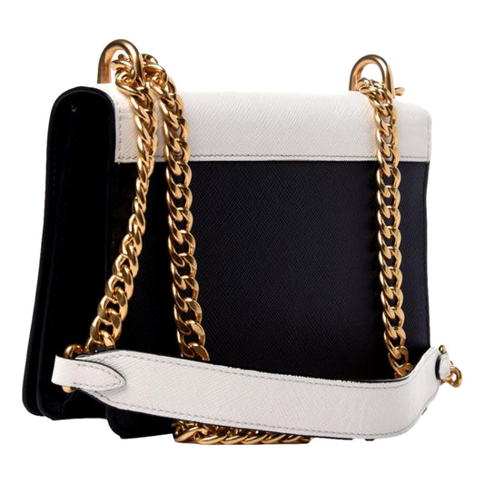 Luxury PradaBianco White Black Saffiano Leather Chain Crossbody Bag