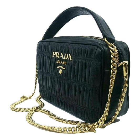 Luxury PradaBlack Gaufre Leather Small Crossbody Bag