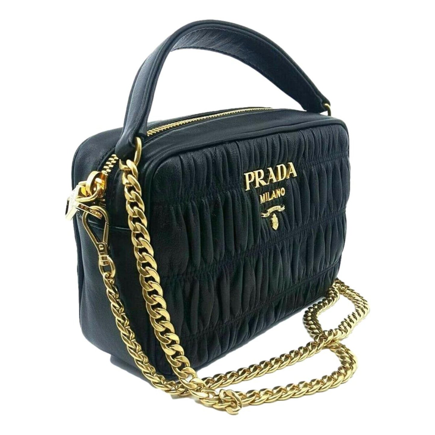 Luxury PradaBlack Gaufre Leather Small Crossbody Bag
