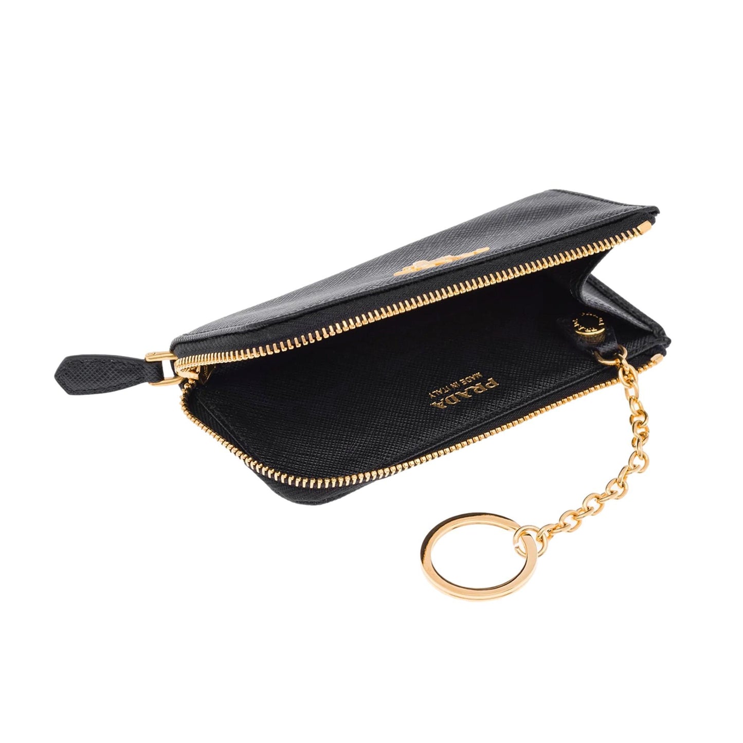 Luxury PradaBlack Saffiano Leather Key Holder Pouch Wallet