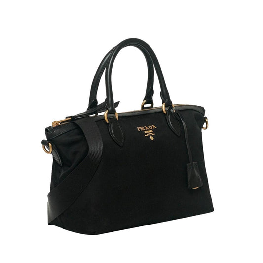 Luxury PradaTessuto Nylon Black Leather Clochette Crossbody Tote Bag