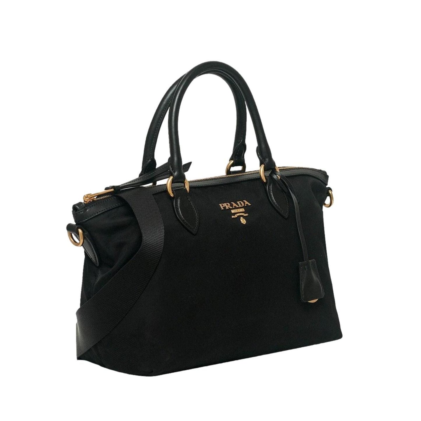 Luxury PradaTessuto Nylon Black Leather Clochette Crossbody Tote Bag