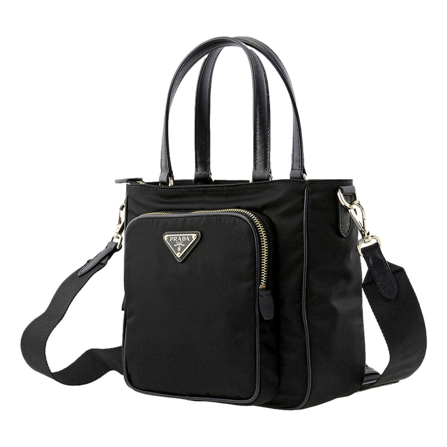Luxury PradaBlack Tessuto Nylon Saffiano Leather Crossbody Satchel Bag