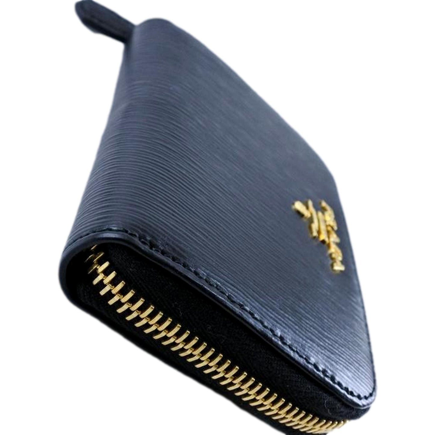 Luxury PradaBlack Vitello Leather Gold Zip Coin Purse Wallet