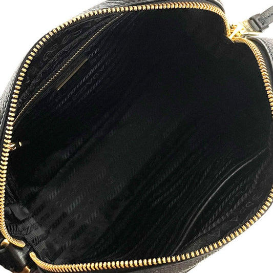 Luxury PradaVitello Phenix Black Leather Gold Logo Camera Crossbody Bag