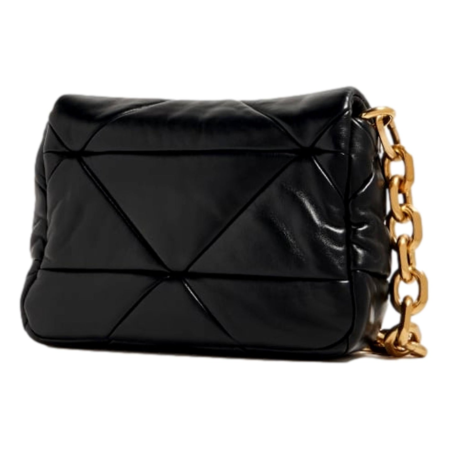 Luxury PradaGold Logo Black Quilted Nappa Patch Leather Small Shoulder Bag