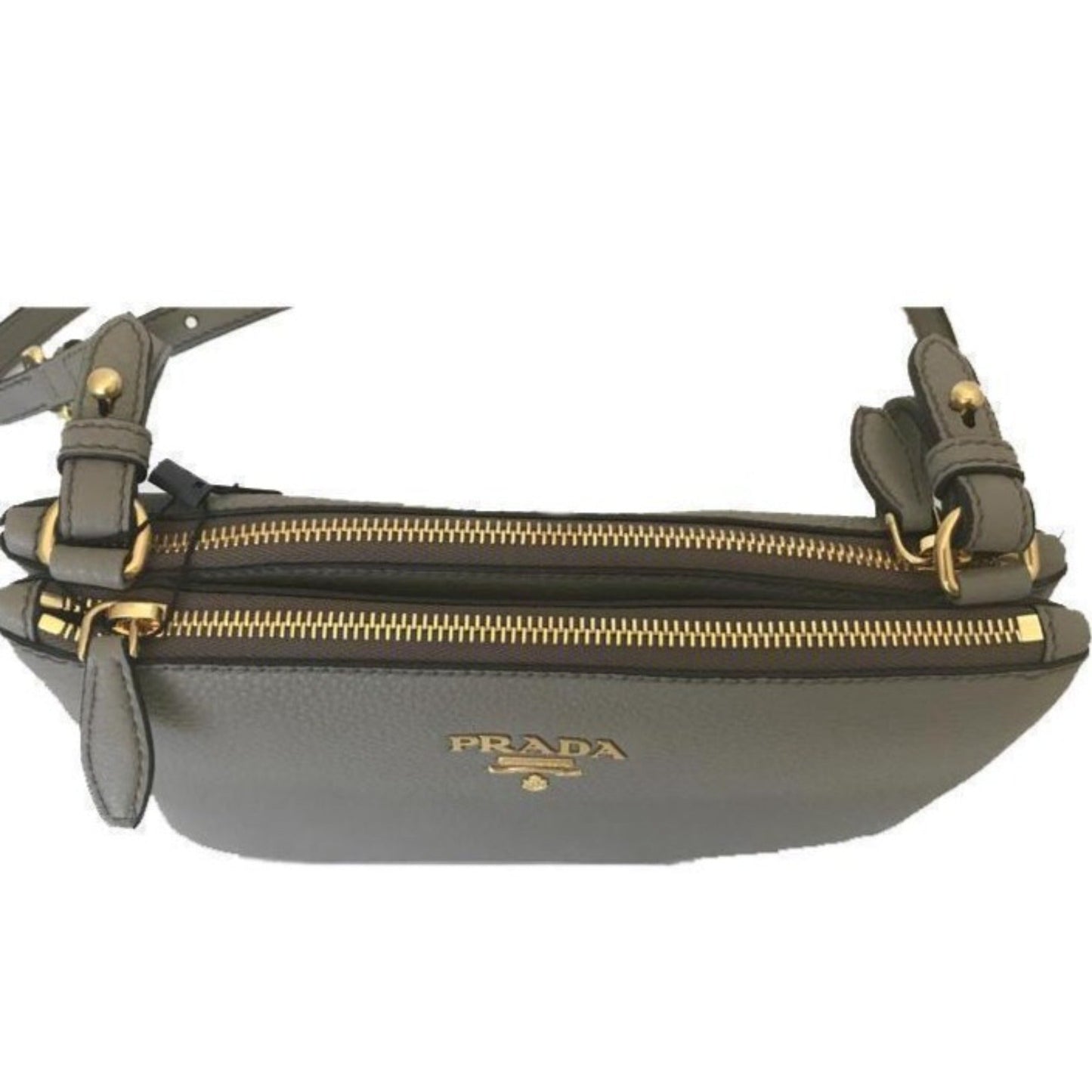 Luxury PradaVitello Phenix Argilla Gray Leather Logo Plaque Crossbody Bag