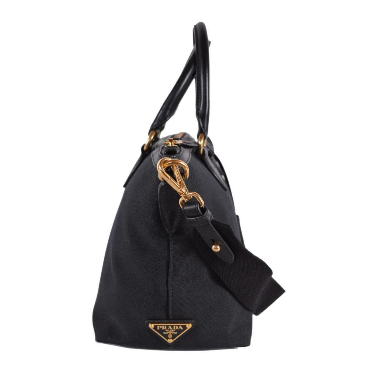 Luxury PradaLogo Jacquard Black Canvas Satchel Crossbody