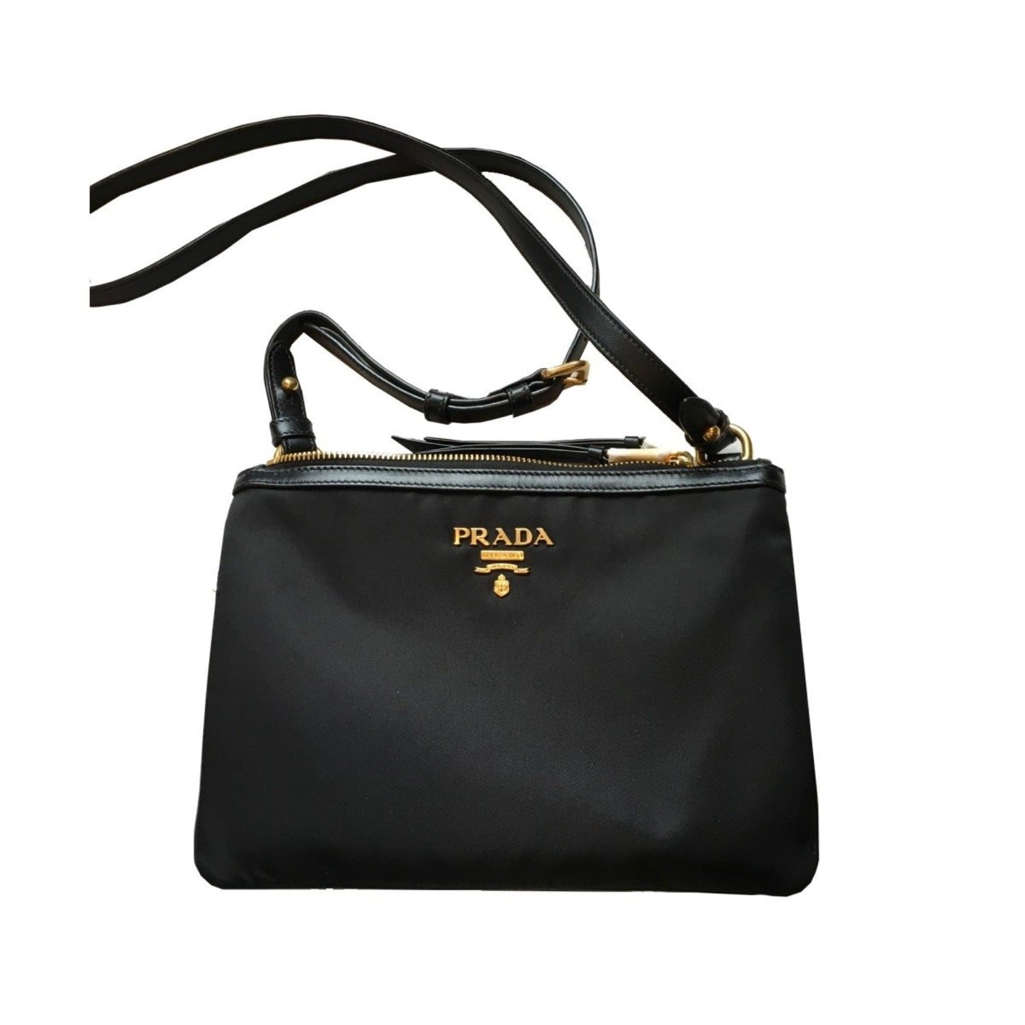 Luxury PradaLogo Tessuto Nylon Soft Calf Trim Black Cross Body Bag