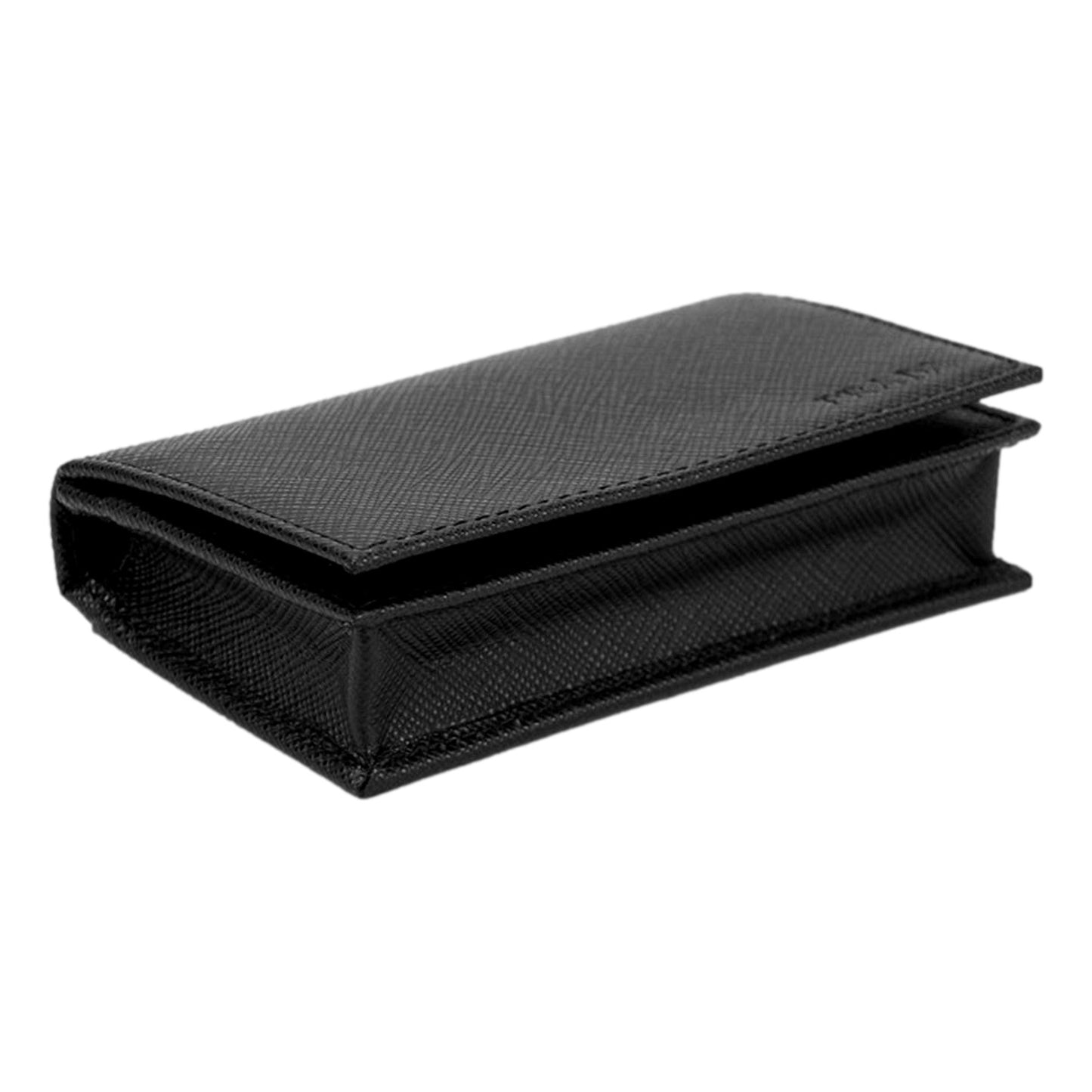 Luxury PradaMens Saffiano Flap Card Holder Wallet Black