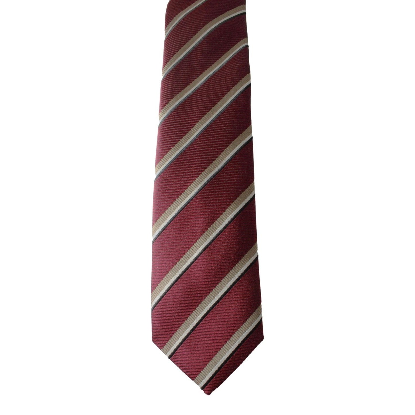 Luxury PradaMens Neck Tie 100% Silk Bordeaux Red Gold Stripe Classic Pattern