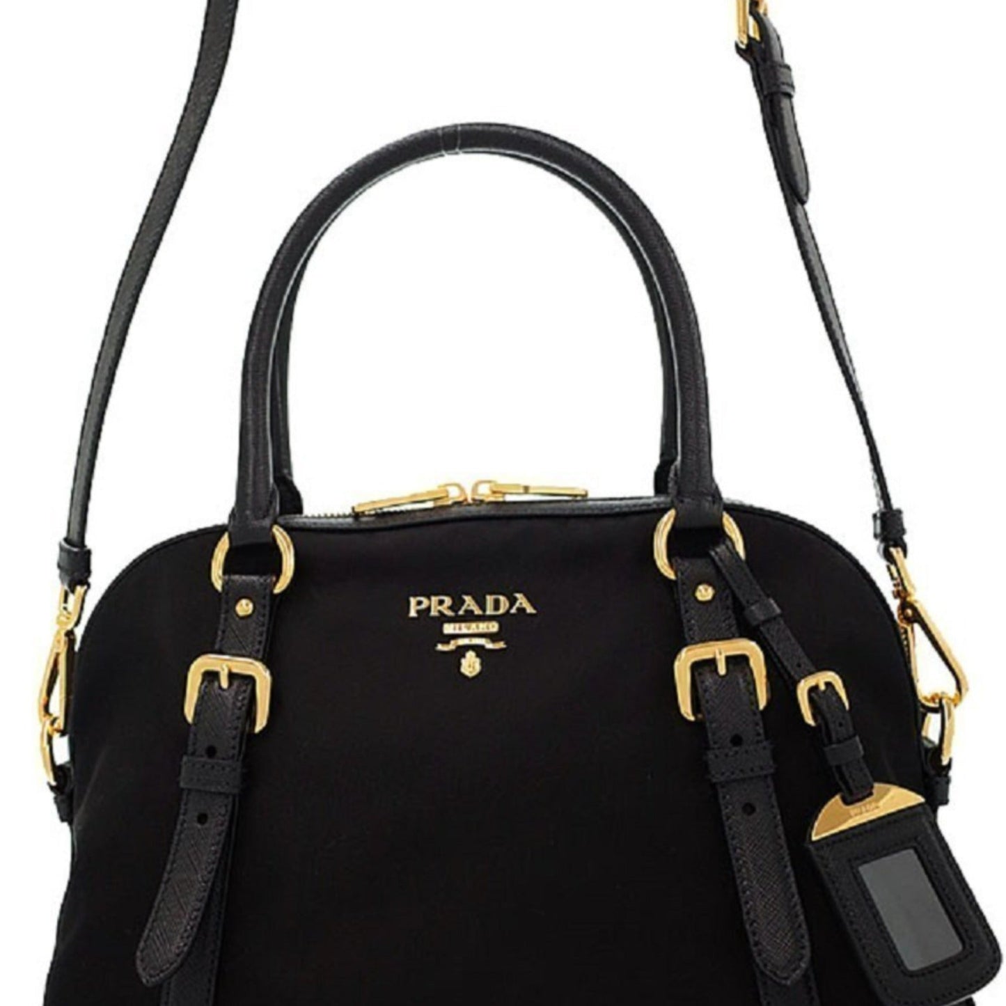 Luxury PradaTessuto Nylon Saffiano Leather Black Satchel Bag