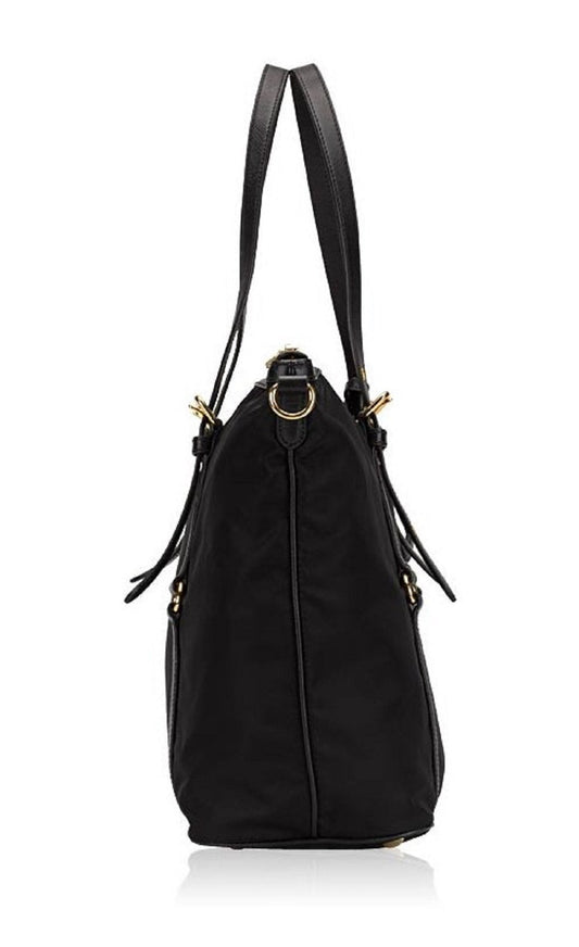 Luxury PradaTessuto Nylon Saffiano Leather Black Top Zip Tote Bag