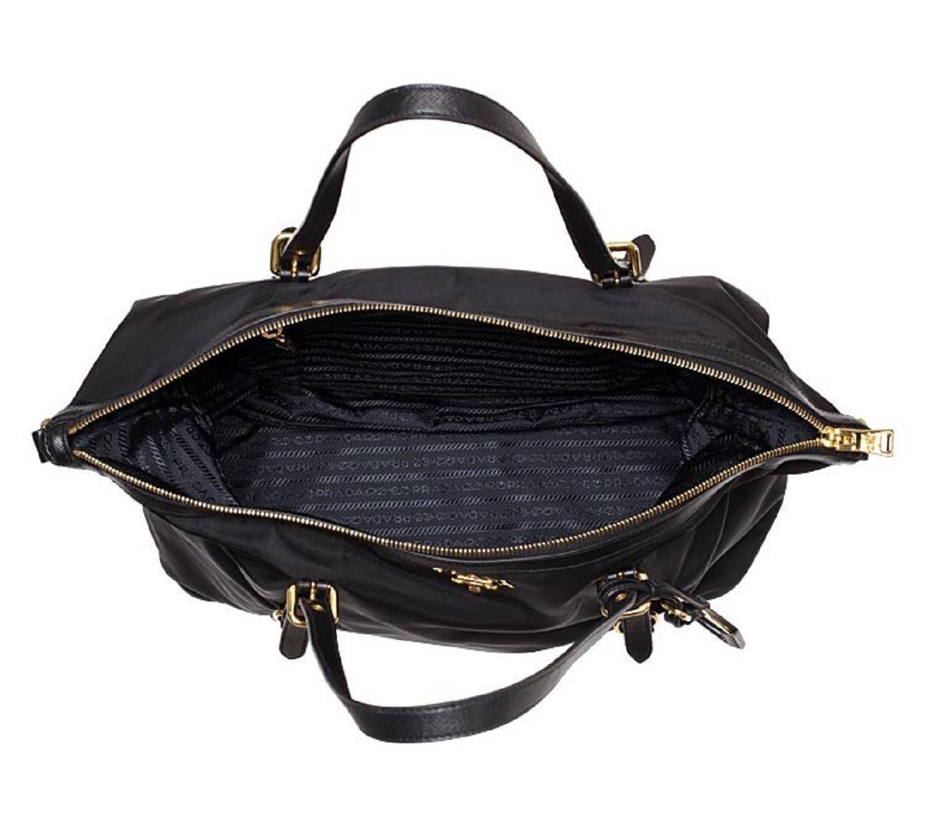 Luxury PradaTessuto Nylon Saffiano Leather Black Top Zip Tote Bag