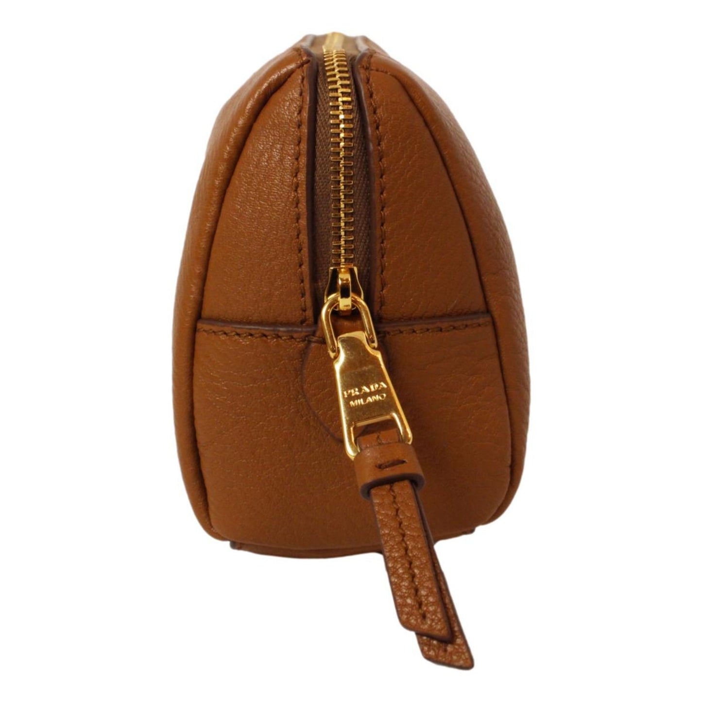 Luxury PradaVitello Daino Cannella Brown Leather Cosmetic Pouch Clutch Bag