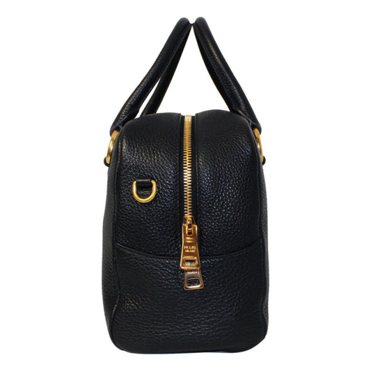 Luxury PradaVitello Phenix Black Leather Web Stripe Crossbody Satchel Bag