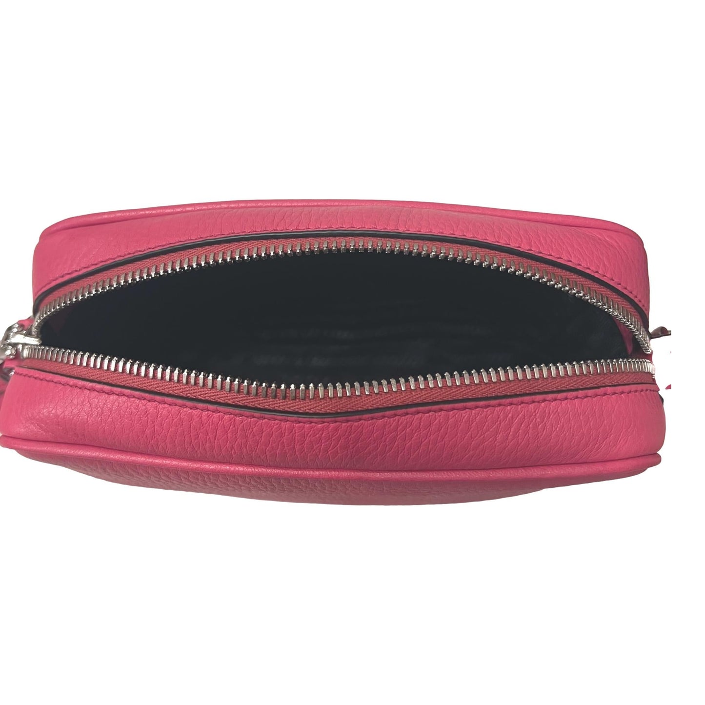 Luxury PradaVitello Phenix Pink Leather Silver Logo Small Camera Crossbody Bag