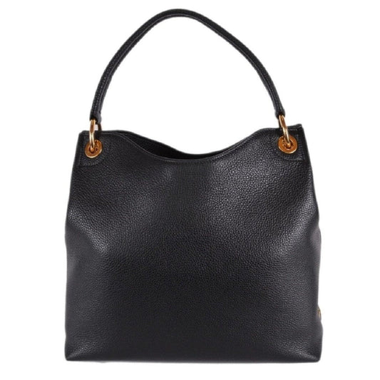 Luxury PradaVitello Phenix Black Leather Embossed Logo Hobo Tote Bag