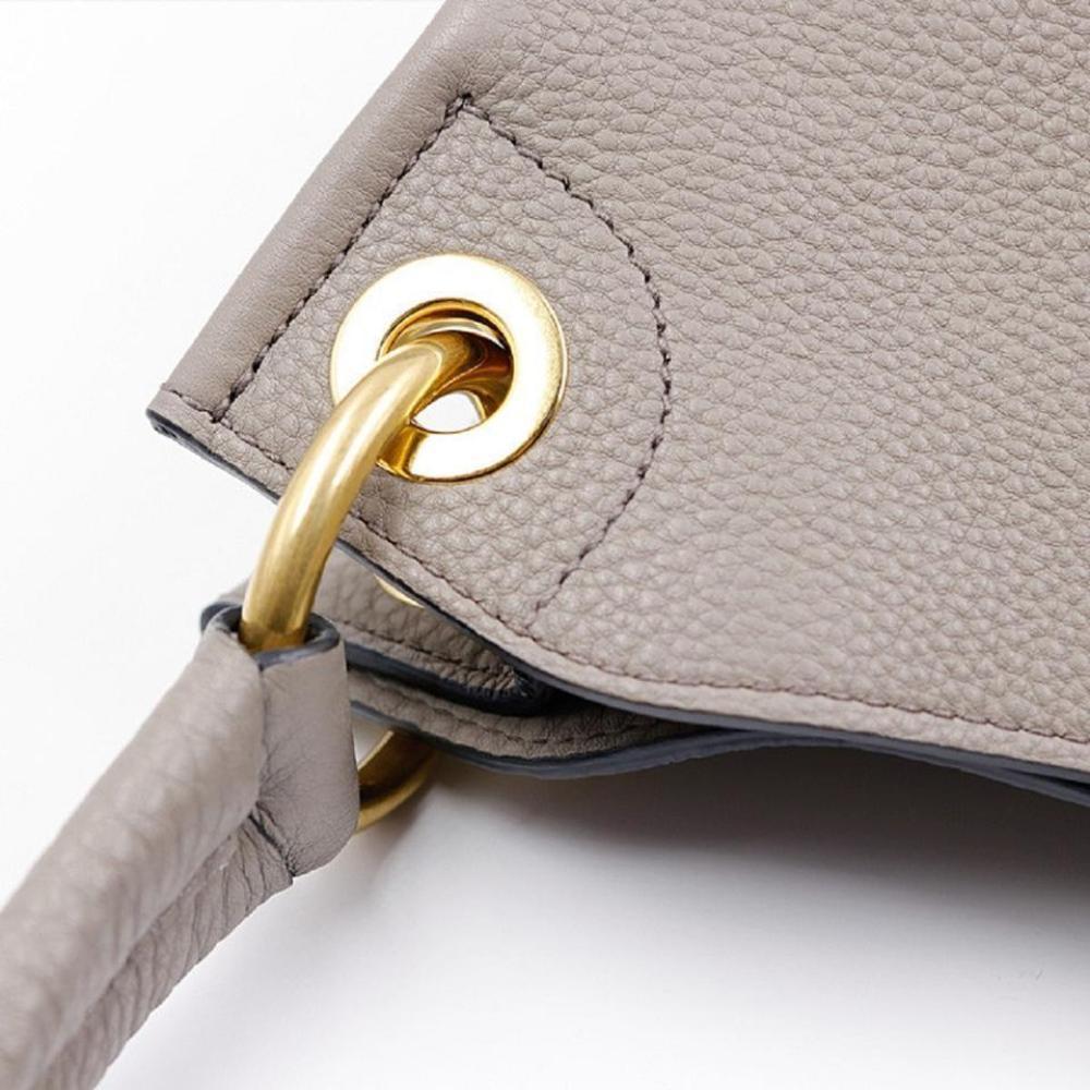 Luxury PradaVitello Phenix Grey Leather Embossed Logo Hobo Tote Bag