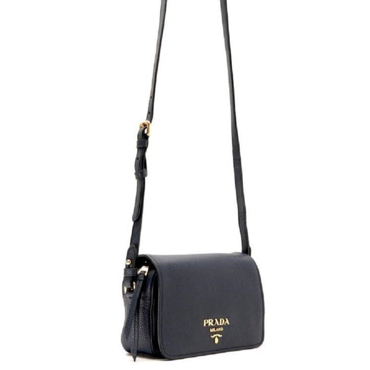 Luxury PradaVitello Phenix Baltico Blue Leather Flap Medium Crossbody Bag