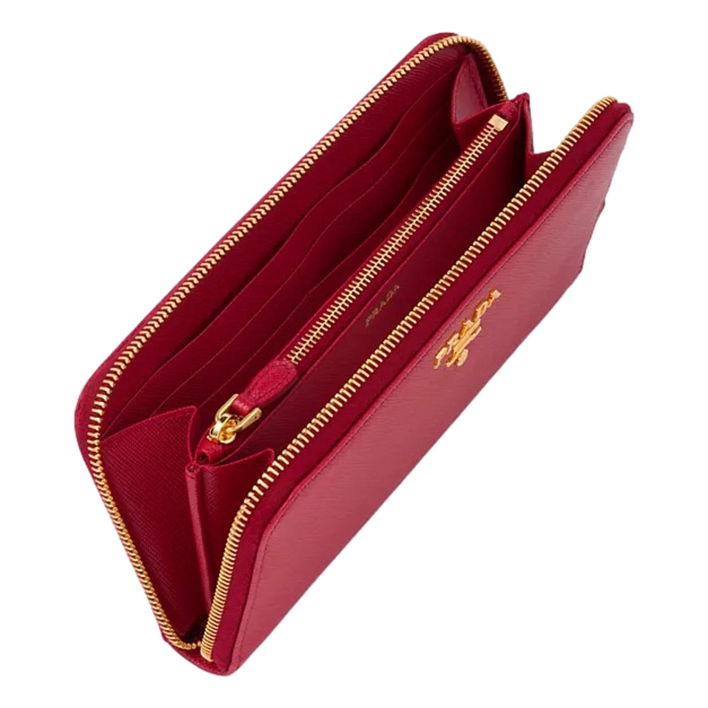 Luxury PradaSaffiano Metal Red Leather Continental Wallet