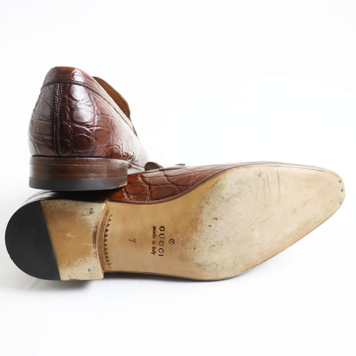 Luxury Gucci Trending 2025 Crocodile Leather Horsebit Loafers Brown 7